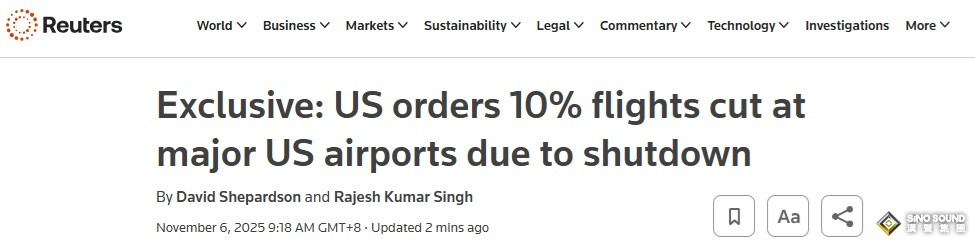 特朗普政府重大突發！路透獨家：由於政府停擺 美國40機場削減10%航班量